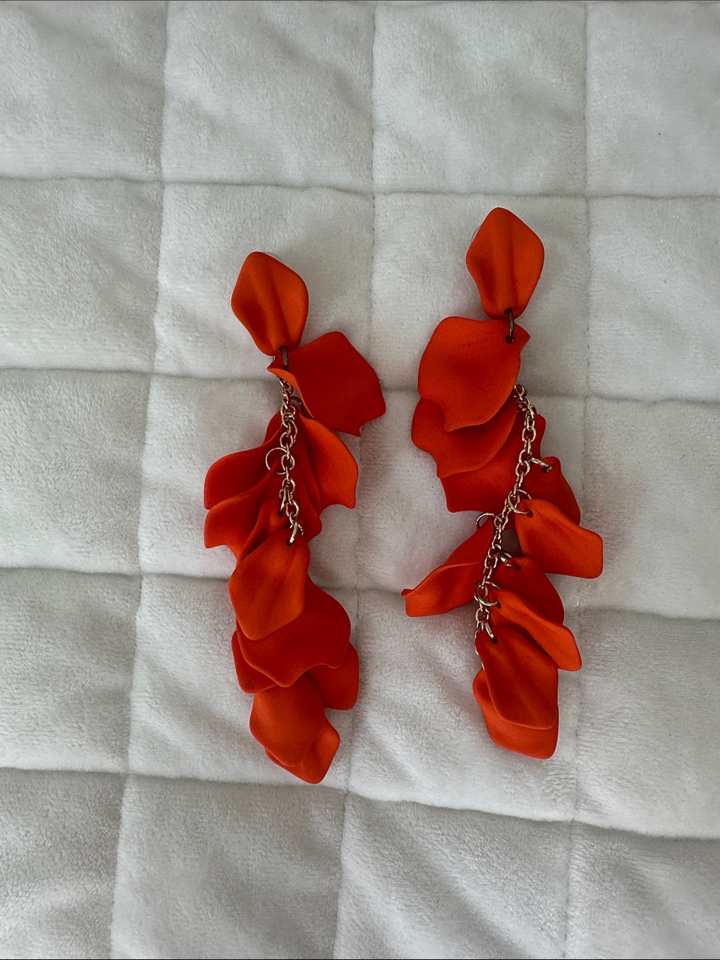 Orange Floral Petal Drop Earrings - Women Jewelry